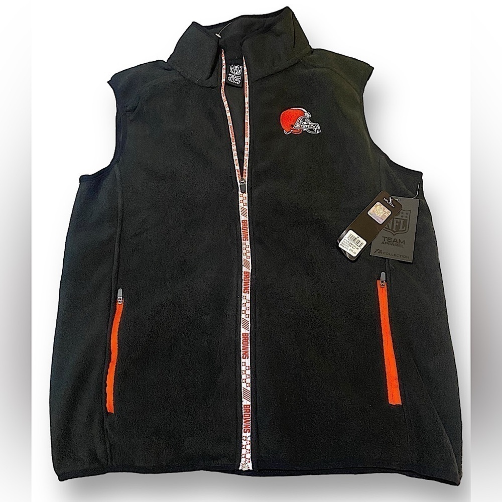 NFL CLEVELAND BROWNS NFL Fleece Vest Men’s Size Medium Black & Orange Go…